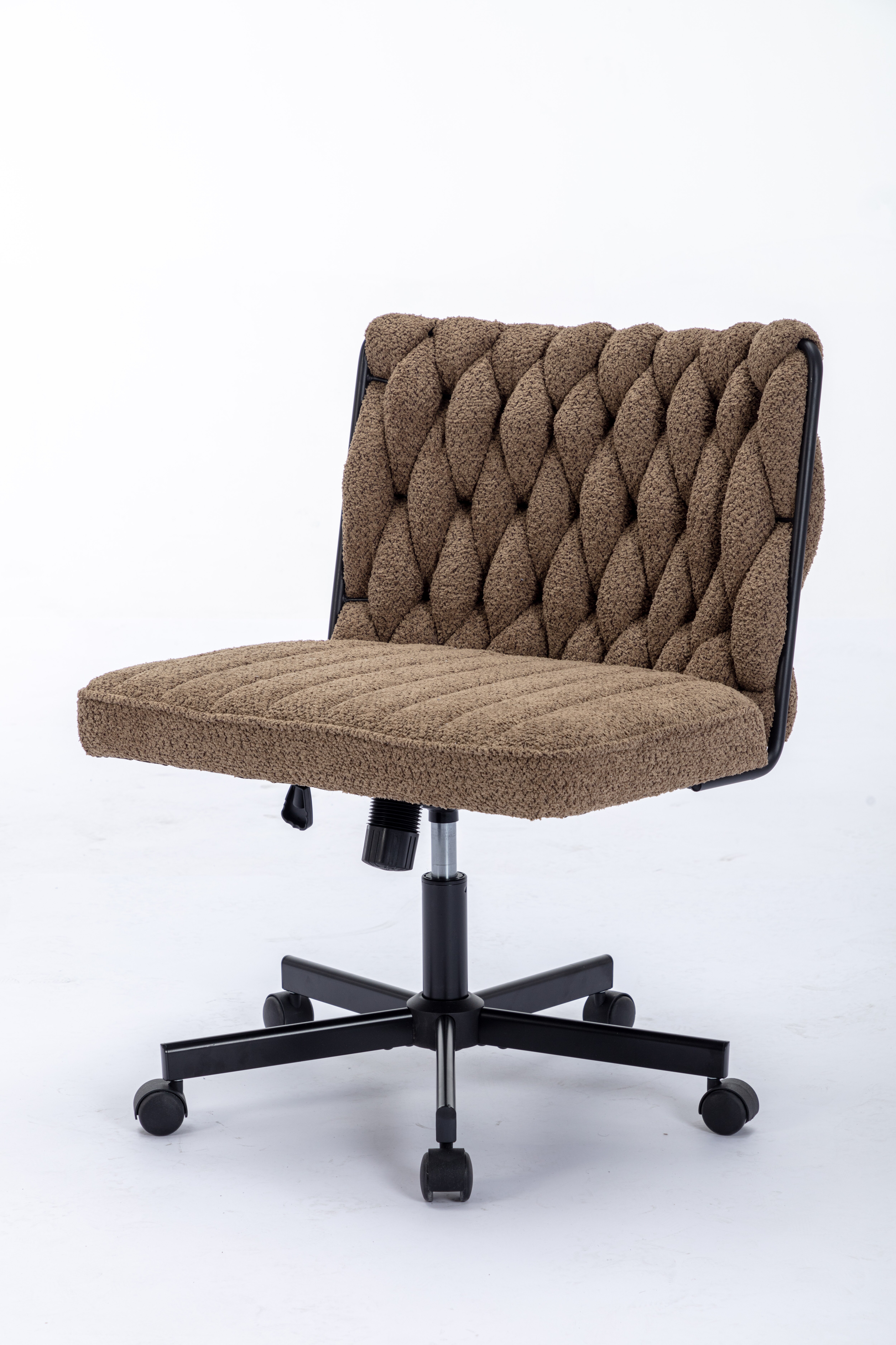 Criss Cross Legged Office Desk Chair With Wheels, Modern Armless Desk Chair With Wide Seat, Home Office Chairs For Work, Meditation, Vanity,Brown_voghion.com